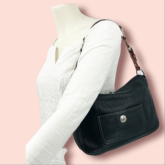 Coach Black Pebbled Leather Hobo Handbag Purse - Picture 1 of 16